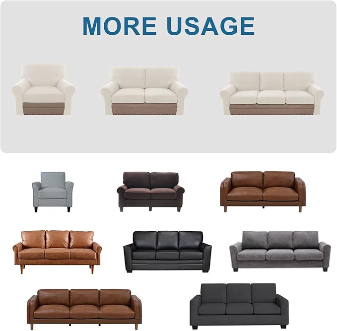 H.VERSAILTEX Multi-Pieces Chair Covers Stretch Couch Covers Form Fitted Seat and Back Cushions Covers (1 Seat Cover Plus 1 Back Cusion Cover, Bonus 2 Armrest Covers), Ivory