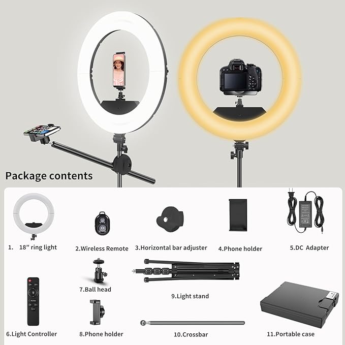 Large Ring Light Kit with 79" Stand, [New Version] 55W 6700K Dimmable,LED 18" Big Ring Light Tripod,Dual Phone Holder for iPhone,tiktok,Makeup,Yutobe,Live Stream,Photography,Video Recording