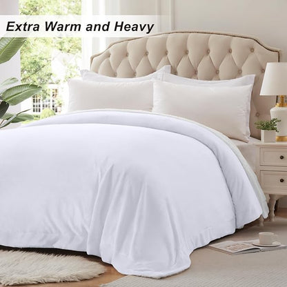 KAWAHOME Sherpa Fleece King Size Blanket for Bed - Extra Warm and Heavy Thick Blankets for Winter, Super Soft 500GSM Plush Blanket, 108" X 90" White