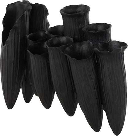 Deco 79 Ceramic Abstract Decorative Vase Floral Inspired 10 Openings Centerpiece Vase with Linear Grooves, Flower Vase for Home Decoration 13" x 5" x 11", Black