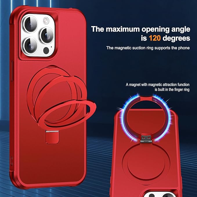Compatible with iPhone 15 Pro Case with Invisible Magnetic O-Ring Stand Military-Grade Case for iPhone 15 Pro 6.1" [Compatible with Mag-Safe][Great Grip Feeling], Red