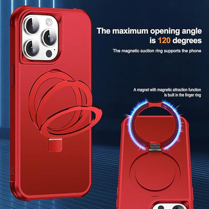 Compatible with iPhone 15 Pro Case with Invisible Magnetic O-Ring Stand Military-Grade Case for iPhone 15 Pro 6.1" [Compatible with Mag-Safe][Great Grip Feeling], Red