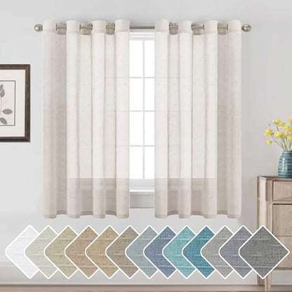 H.VERSAILTEX Linen Curtains Nickel Grommet Natural Linen Semi-Sheer Curtains 2 Panels Privacy Added Premium Soft Rich Material Drapes for Bedroom/Living Room - 52x54 - Inch - Natural