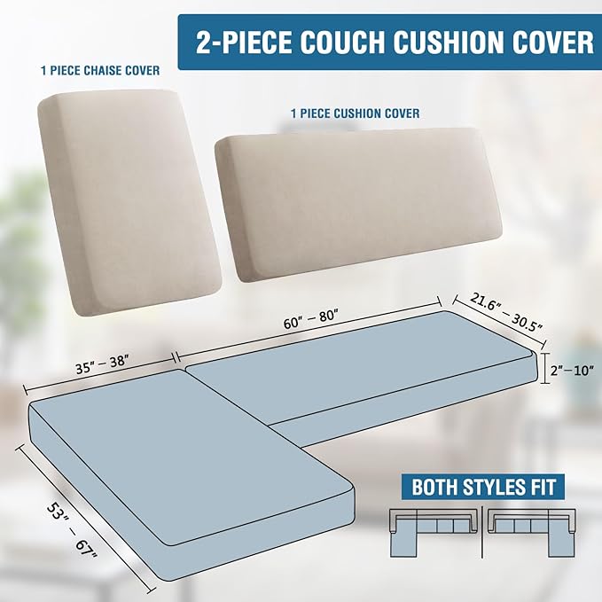 H.VERSAILTEX Fleece L Shaped Couch Cover 2 Piece Stretch Couch Covers for Sectional Sofa Thick Soft Sofa Cover for Dogs Feature Comfortable Durable Fabric, (3 Seater + 1 Chaise, Island Fossi)