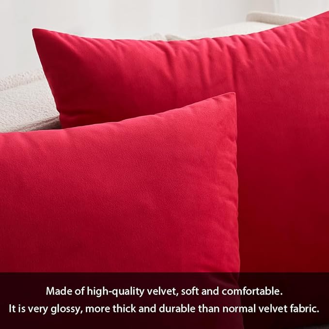 MIULEE Pack of 2 Christmas Velvet Pillow Covers Decorative Lumbar Rectangle Pillowcase Soft Solid Cushion Case Home Decor for Couch Sofa Bedroom Car 12x20 Inch Red