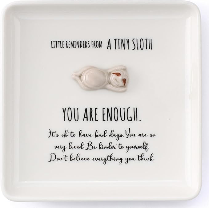 HOME SMILE Sloth Ring Dish Tray-Birthday Gifts for Women Friends Coworker Graduation Retirement Teacher Appreciation Christmas-Be Kinder to Yourself