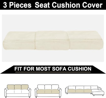 NAISI Couch Cushion Covers 3 Pieces Velvet Stretch Sofa Seat Covers or Backrest Covers Soft Individual Couch Covers for Sectional Sofa(3 Pcs for 3-Seat Cushion,Cream)