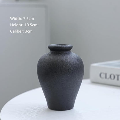 Black Ceramic Vase Set of 5 - Small Bud Vases for Flowers, Mini Decorative Vases for Rustic Weddings & Home Decor | Assorted Floral Arrangement Centerpieces for Table, Cabinet, Living Room & Entryway
