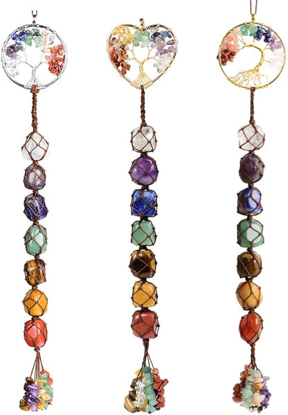 Anjiucc 7 Chakra Stone Healing Crystal Tree of Life Wall Hanging Home Interior Decoration，Window Decoration，Yoga Meditation