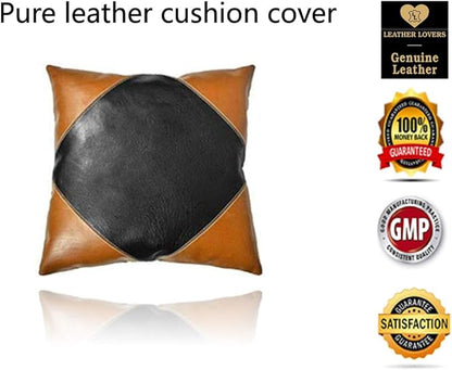 LL LEATHER LOVERS Lambskin Leather Pillow Cover - Sofa Cushion Case - Decorative Throw Covers for Living Room & Bedroom, 18x18 Inches - Camel Black Pack of 1