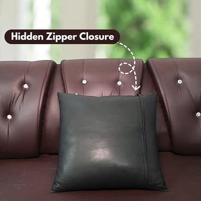 D DOLLY LAMB Lambskin Leather Pillow Cover - Sofa Cushion Case - Decorative Throw Covers for Living Room & Bedroom, 18x18 Inches - Black Pack of 2