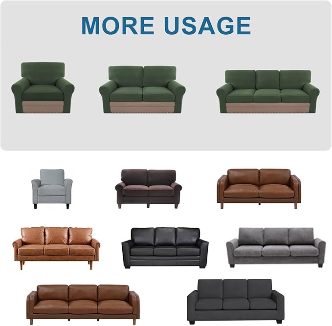 H.VERSAILTEX Multi-Pieces Chair Covers Stretch Couch Covers Form Fitted Seat and Back Cushions Covers (1 Seat Cover Plus 1 Back Cusion Cover, Bonus 2 Armrest Covers), Bronze Green
