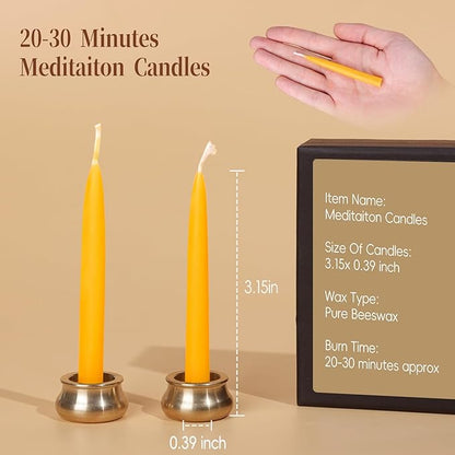 40Pcs 30 Minute Meditation Candles Beeswax Candles, Dripless Mini Beeswax Taper Candles with Brass Candle Holders, Prayer Candle Gift for Yoga Relaxation