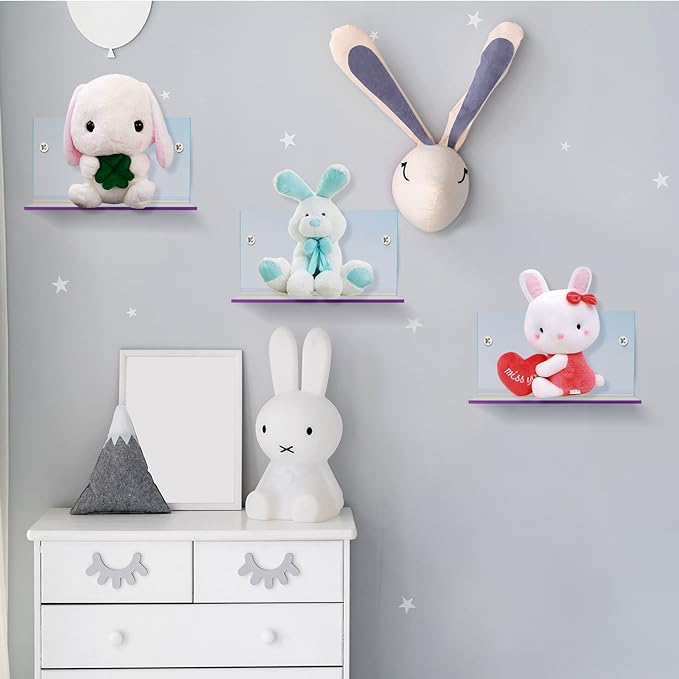 Yalikop 10 Pieces Small Floating Shelves for Wall 4'' Acrylic Mini Wall Shelf Acrylic Display Shelf Clear Hanging Shelves Room Decor for Bedroom, Bathroom, Living Room, Office