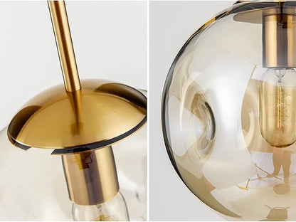 Brikey Glass Spherical Pendant Light,Gold Iron & Glass Globe Hanging Ceiling Lamp (9.8‘’, Amber)