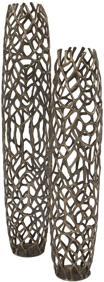 Howard Elliott Bronze Tall Aluminum Branch Floor Vase with Padded Bottom, Large Modern Abstract Decorative Centerpiece Flower Vase with Intertwined Design for Weddings & Decoration, 9 x 9 x 45.5 Inch