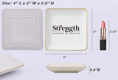 NZY Inspirational Quotes Gifts for Women-Affirmations Reminder Present-Positive Motivational Encouragement Present,Strength is What We Gain-Christmas Gifts-Jewelry Tray Trinket Holder Ring Dish