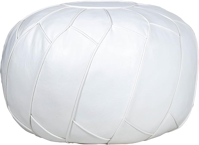 Moderner Faux Leather Pouf Unstuffed Ottoman Moroccan Footstool, Floor Footrest Cushion, Storage Solution - Natural Brown Color (White, Round)