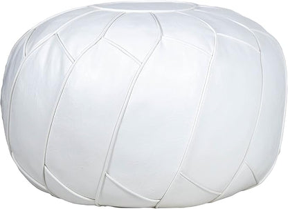 Moderner Faux Leather Pouf Unstuffed Ottoman Moroccan Footstool, Floor Footrest Cushion, Storage Solution - Natural Brown Color (White, Round)