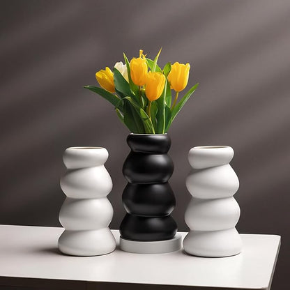 BosilunLife Ceramic Vase with Stacked Bubble Design – Boho Modern Sculptural Flower Vase for Home Decor, Shelf or Table Centerpiece (Unglazed White)