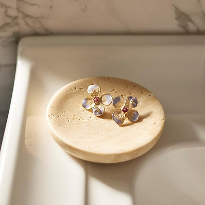 Round Marble Trinket Dish, Jewelry Tray Real Marble Soap Dish for Facial Sponge, Bathroom Makeup Sponge Holder,Nightstand Decor, Coaster(Beige Travertine)