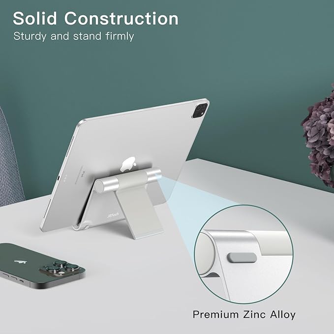 JETech Tablet Stand, Adjustable Portable Desktop Holder, Foldable Dock for iPad/iPad Pro/Air/Mini, Galaxy Tab A8/A7 Lite/A7/S8/S7, Kindle, Tab/Phones(4-11"), Sliver
