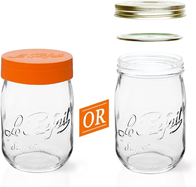 Le Parfait Screw Top Jar Wide Mouth French Glass Jar | Ideal for Food and Soup Storage, Canning, Flour, Brown Sugar, and other Baking Supplies (1L/32oz, Single, Gold)