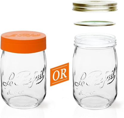 Le Parfait Screw Top Jar Wide Mouth French Glass Jar | Ideal for Food and Soup Storage, Canning, Flour, Brown Sugar, and other Baking Supplies (1L/32oz, Single, Gold)