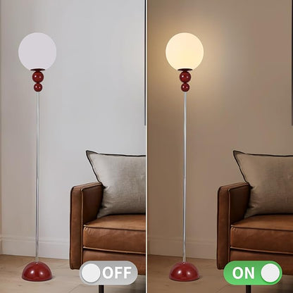 Red Floor Lamp for Living Room, Modern Floor Lamps for Bedroom，On/Off Foot Switch, Globe Standing Lights for Office Cafe, Includes E26 Bulb 15W Reading Corner Light Include 70.87in Plug Cord