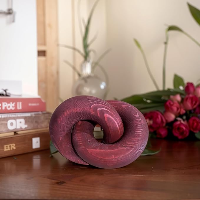 Wood Knot Décor-2 Link Wooden Chain Link Home Decor,Coffee Table Decor Book Shelf Decor Accents Art Decor Living Room Decor Items (Wine Red), 19cm*15cm, SDJ-WD-2L US FBA