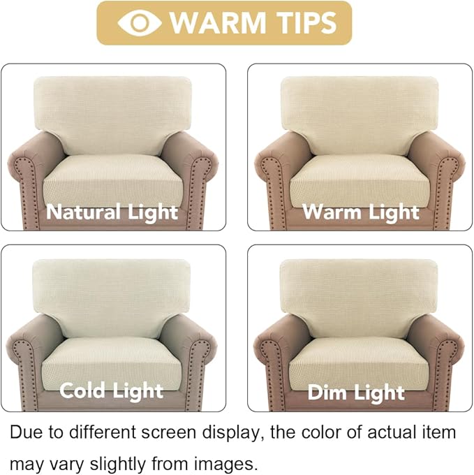 H.VERSAILTEX Multi-Pieces Chair Covers Stretch Couch Covers Form Fitted Seat and Back Cushions Covers (1 Seat Cover Plus 1 Back Cusion Cover, Bonus 2 Armrest Covers), Natural