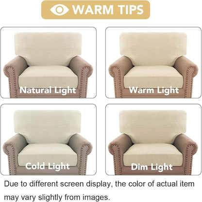 H.VERSAILTEX Multi-Pieces Chair Covers Stretch Couch Covers Form Fitted Seat and Back Cushions Covers (1 Seat Cover Plus 1 Back Cusion Cover, Bonus 2 Armrest Covers), Natural