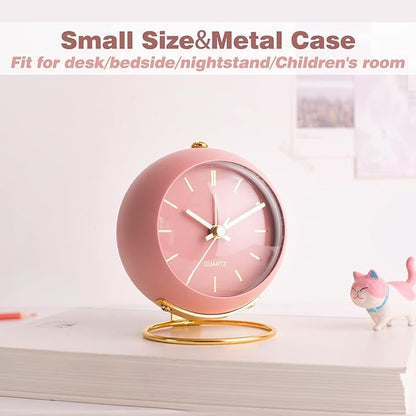 AYRELY® Battery Operated Desk Alarm Clocks with Light,Retro Silent No Ticking Analog Small Clock,Loud Table Clock for Bedside/Bedroom/Kitchen/Office/Travel/Kids/Room Decor Aesthetic Vintage(Pink)