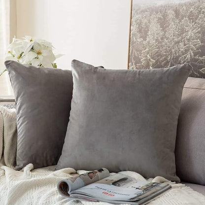 MIULEE Velvet Throw Pillow Covers 22x22 Inch, Pack of 2 - Grey, Soft Solid Decorative Pillow Covers Cushion Cases Modern Luxury Home Decor for Spring Couch Sofa Bedroom Livingroom