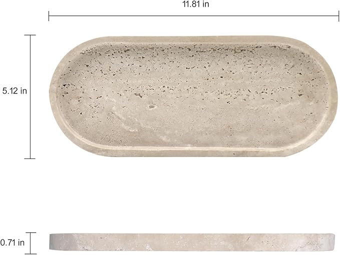 OOBOOB Oval Natural Marble Bathroom Tray for Decor Countertop, Marble Vanity Tray for Candles Perfume, Jewelry, Cosmetics, Elegant Vanity Organizer for Jewelry, Perfume