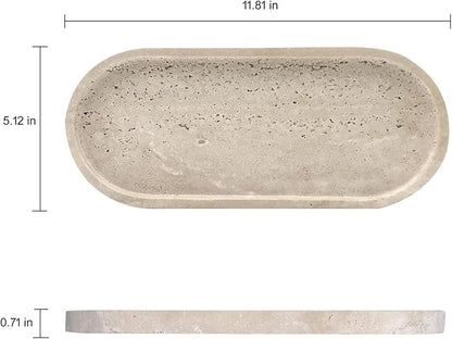 OOBOOB Oval Natural Marble Bathroom Tray for Decor Countertop, Marble Vanity Tray for Candles Perfume, Jewelry, Cosmetics, Elegant Vanity Organizer for Jewelry, Perfume