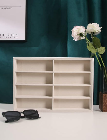 Coward Sunglass Organizer, Beige Velvet Glasses Trays - Eyeglasses Watches Jewelry Display - Men Women (8 Grids)