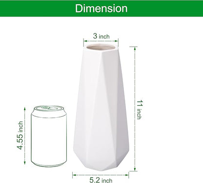 D'vine Dev 11 Inch Snow White Ceramic Vase, Geometric Handmade Craft Flower Vase with Design Box Packaged, VS-GM-SW-11
