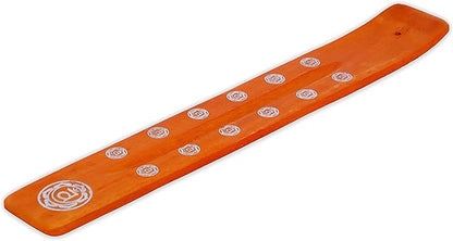 Bless-International Traditional-Handmade-Burner Wooden-Incense-Stick-Holder Ash-Catcher-Stand for-Aromatherapy-Meditation-Yoga (Orange, The Energy) 10 Inches, Pack of 2