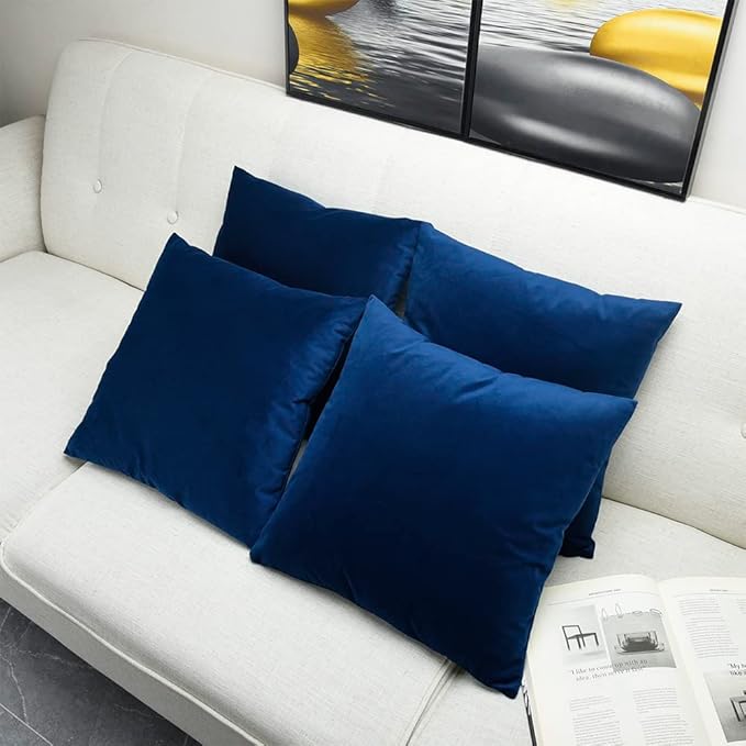 Artaimee Navy Blue Velvet Throw Pillow Covers 16x16 Set of 4 – Soft, Decorative Cushion Cases for Sofa, Bed, Couch, and Car | Cozy Solid Color, Hidden Zipper, Machine Washable
