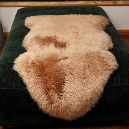 Premium Genuine Fur Sheepskin Rug Real Australia Sheepskin Natural Luxury Fluffy Lambskin Fur Area Rug Seat Covers for Kids Bedroom Sofa Chair Cover (Light Brown, Single Pelt/2ft x 3ft)