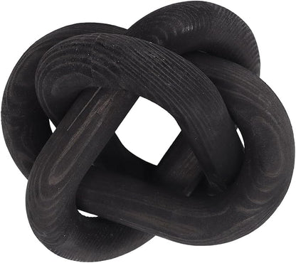 Wood Chain Link Decor, 3 Link Wood Knot Decor Boho Chain Decorative Chains Link Hand Carved Wooden Chains Links for Coffee Table Decors (Black)