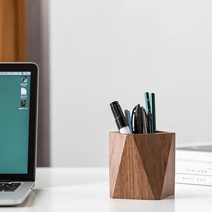 Sokelinn-six Walnut Wood Pen Holder, Wooden Pencil Holder Cups, Desktop Writing Stationary Organizer Office School Supplies GIfts