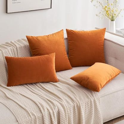 MIULEE Velvet Throw Pillow Covers 12x20 Inch, Pack of 2 - Orange, Soft Solid Lumbar Decorative Pillow Covers Modern Luxury Home Decor for Chair Couch Sofa Bedroom Livingroom
