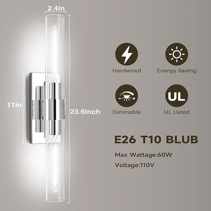 Nickle Wall Sconce Wall Sconces Set of Two, 22.8" Vanity Lights for Bathroom, Silver Sconces Wall Lighting 2-Light, Modern Wall Lights for Bedroom Living Room Bathroom Hallway