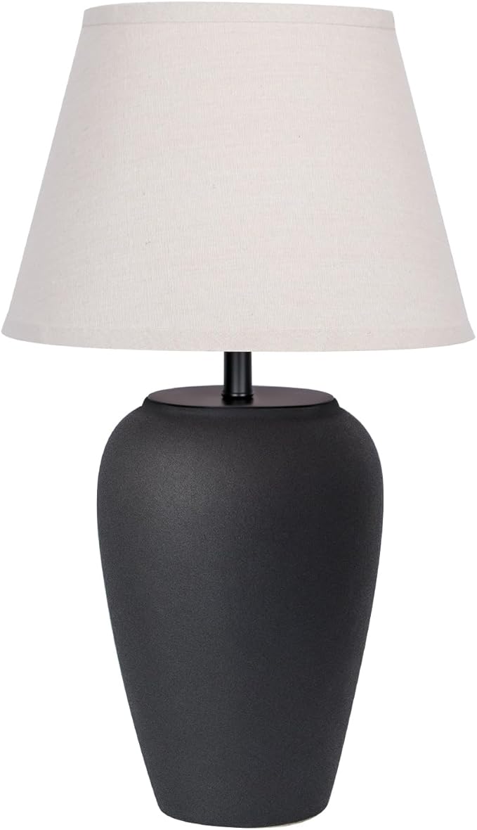 Ceramic Pot Table Lamp 21.25 inch Compact Frosted Nightstand Lamp, Tapered Fabric Shade Bedside, Ceramic Decorative for Living Room Bedroom House Office Entryway, TL3