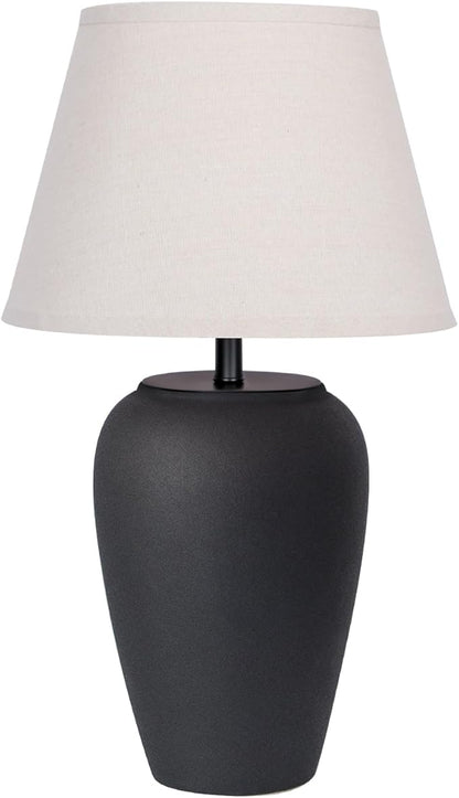 Ceramic Pot Table Lamp 21.25 inch Compact Frosted Nightstand Lamp, Tapered Fabric Shade Bedside, Ceramic Decorative for Living Room Bedroom House Office Entryway, TL3