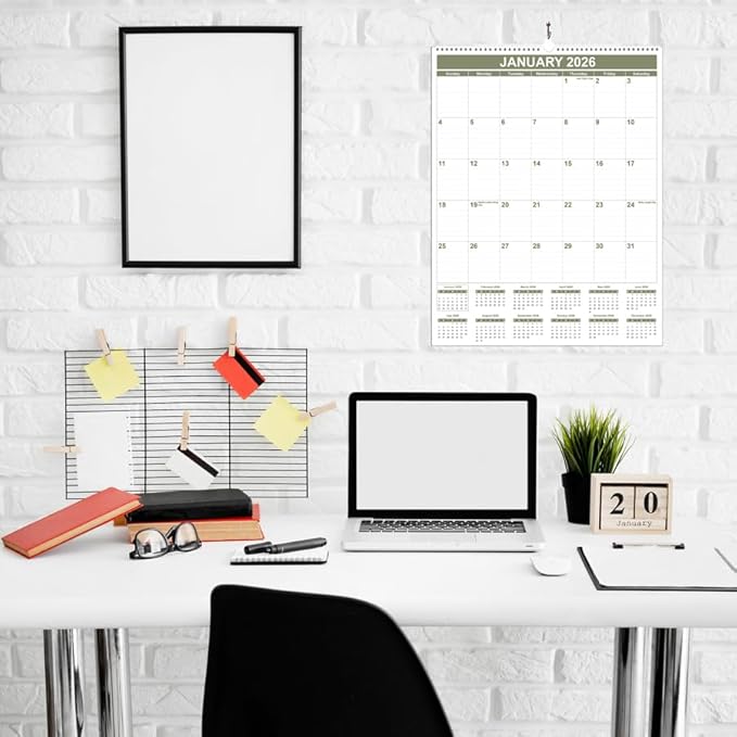 Large Calendar 2026 with Spiral Bound - 12 Month Big Calendar from January 2026 to December 2026, Vertical Large Monthly Calendario 2026 for Wall, 22" x 17", Cyan