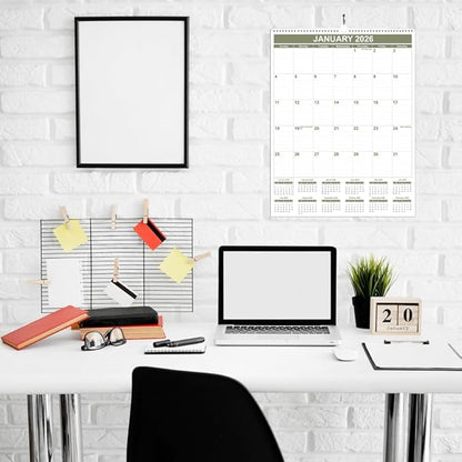Large Calendar 2026 with Spiral Bound - 12 Month Big Calendar from January 2026 to December 2026, Vertical Large Monthly Calendario 2026 for Wall, 22" x 17", Cyan