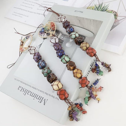 Anjiucc 7 Chakra Stone Healing Crystal Tree of Life Wall Hanging Home Interior Decoration，Window Decoration，Yoga Meditation